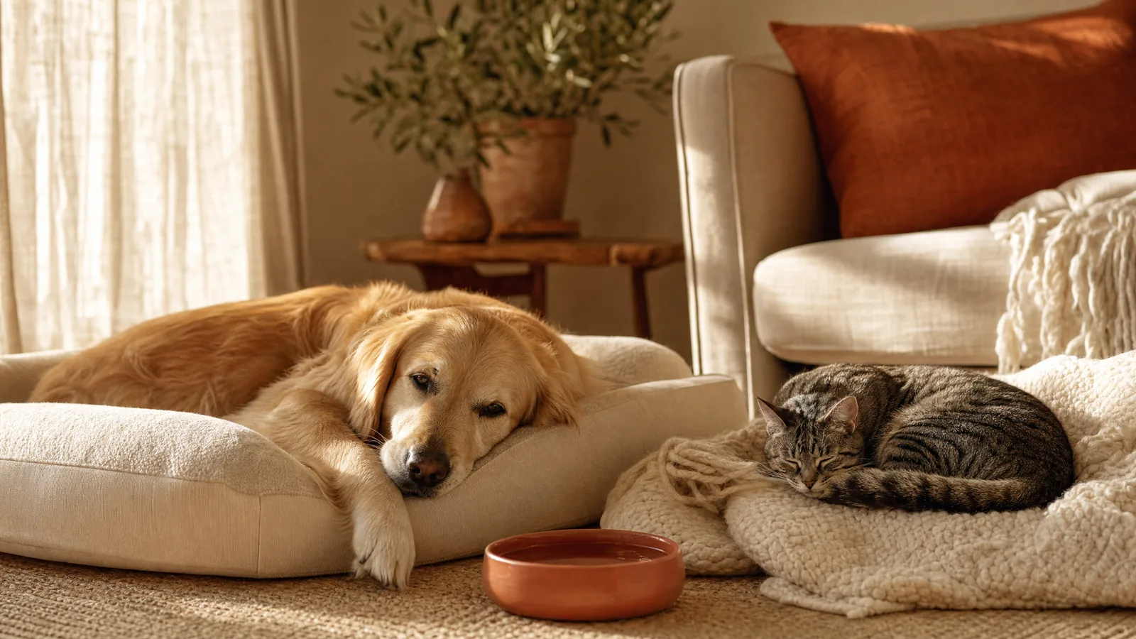 A relaxed dog resting on a Jamper calming bed